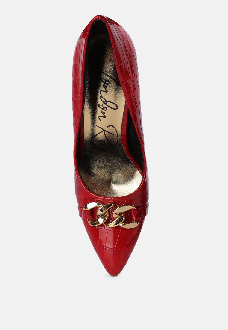 fanfare croc stiletto pump heels#color_red