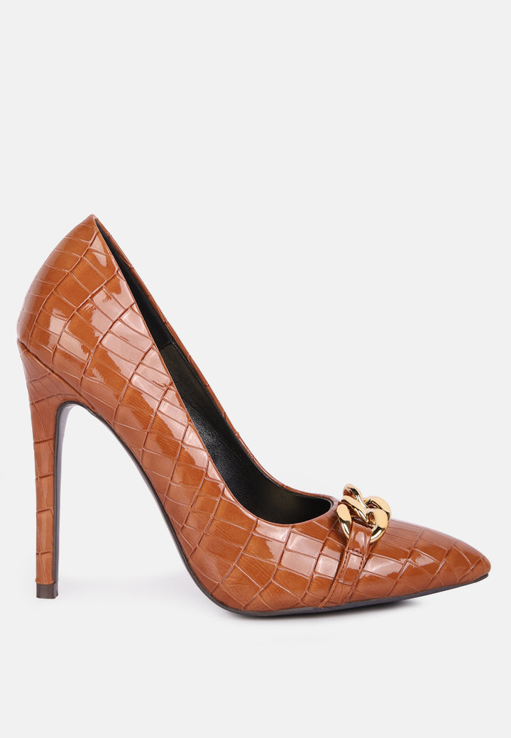 fanfare croc stiletto pump heels#color_tan