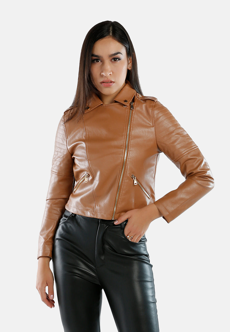 faux leather biker jacket#color_camel