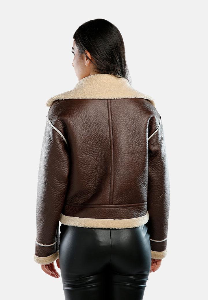 faux shearling lined jacket#color_chocolate