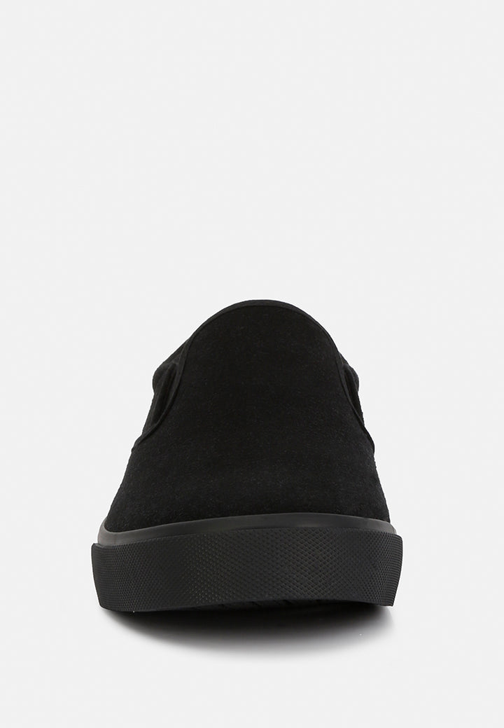 faux suede slip on sneakers#color_black