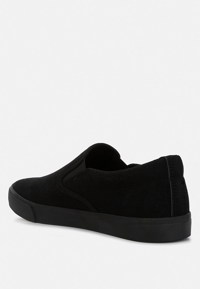 faux suede slip on sneakers#color_black