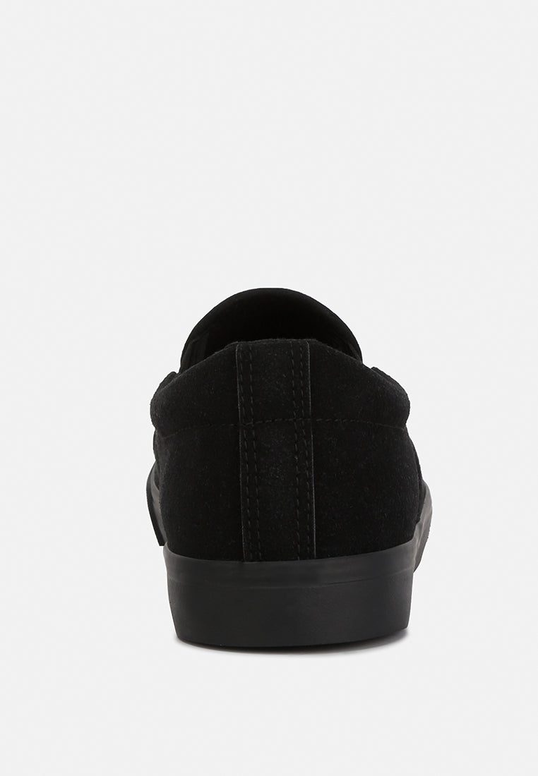 faux suede slip on sneakers#color_black