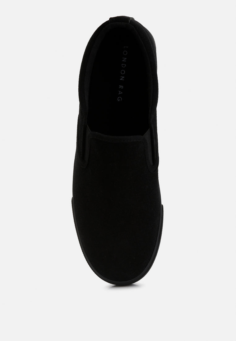 faux suede slip on sneakers#color_black