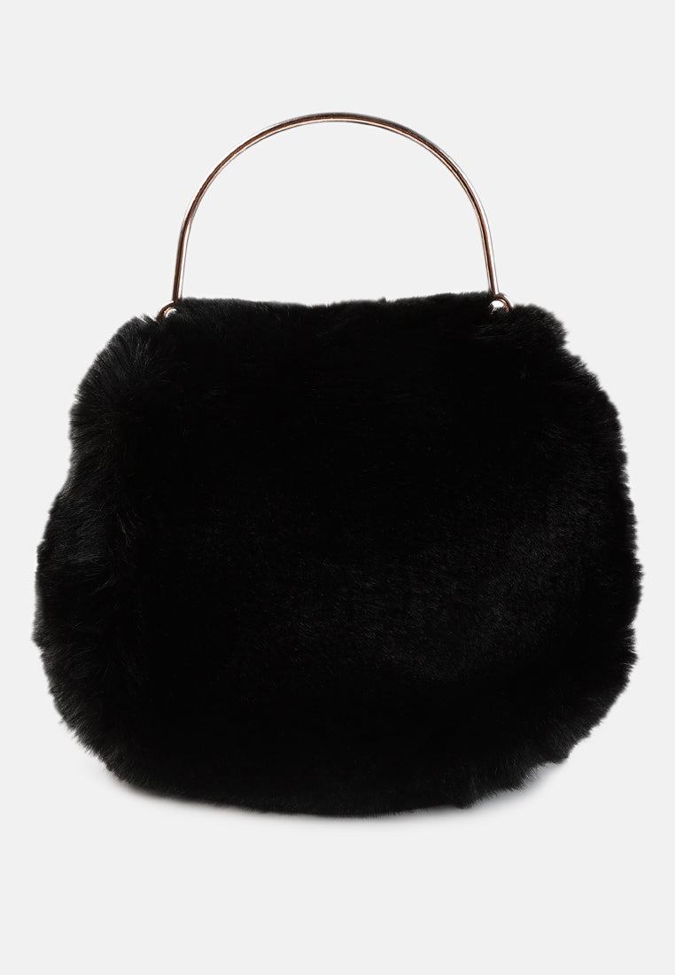 faux fur round mini bag#color_black
