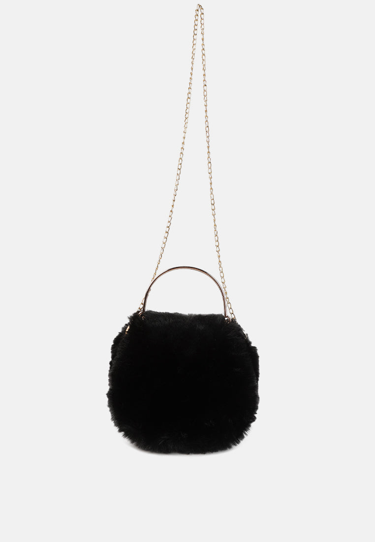 faux fur round mini bag#color_black