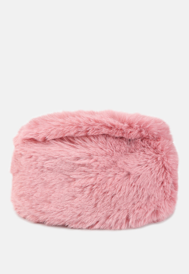 faux fur round mini bag#color_pink