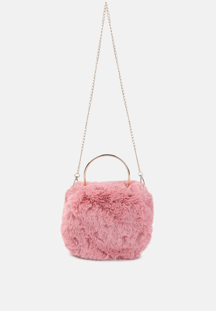 faux fur round mini bag#color_pink