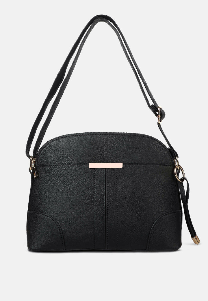 faux leather adjustable sling bag#color_black