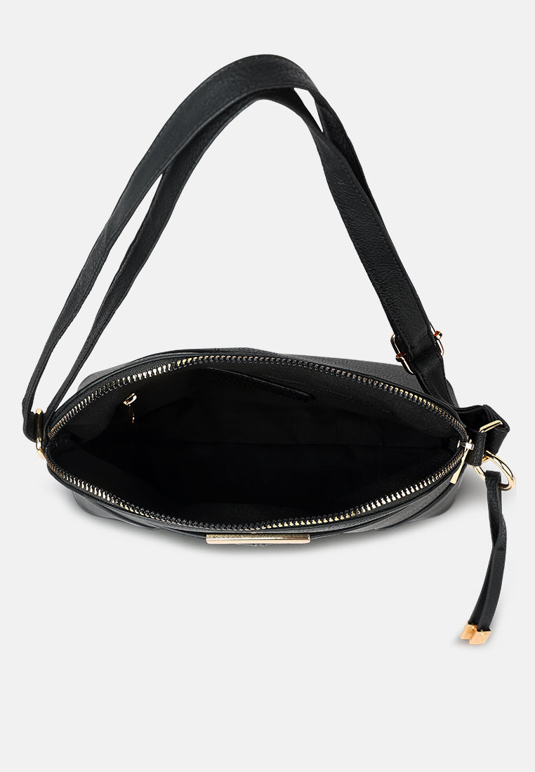 faux leather adjustable sling bag#color_black