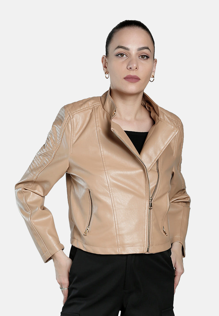 faux leather biker jacket#color_taupe