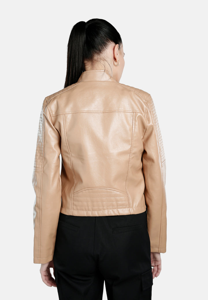 faux leather biker jacket#color_taupe