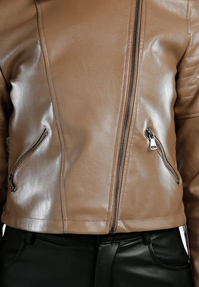 faux leather biker jacket#color_coffee