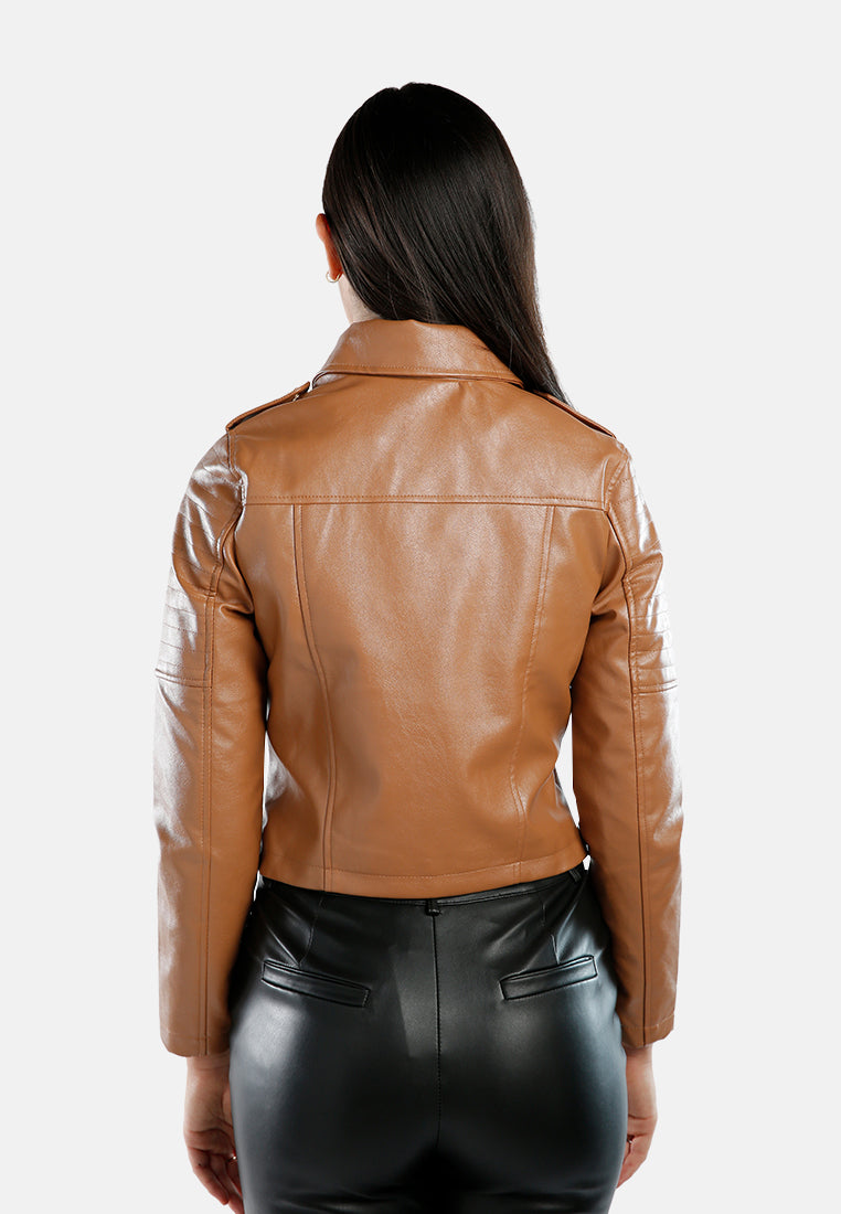 faux leather biker jacket#color_camel