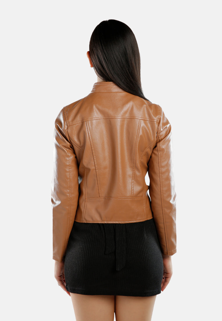 faux leather biker jacket#color_camel