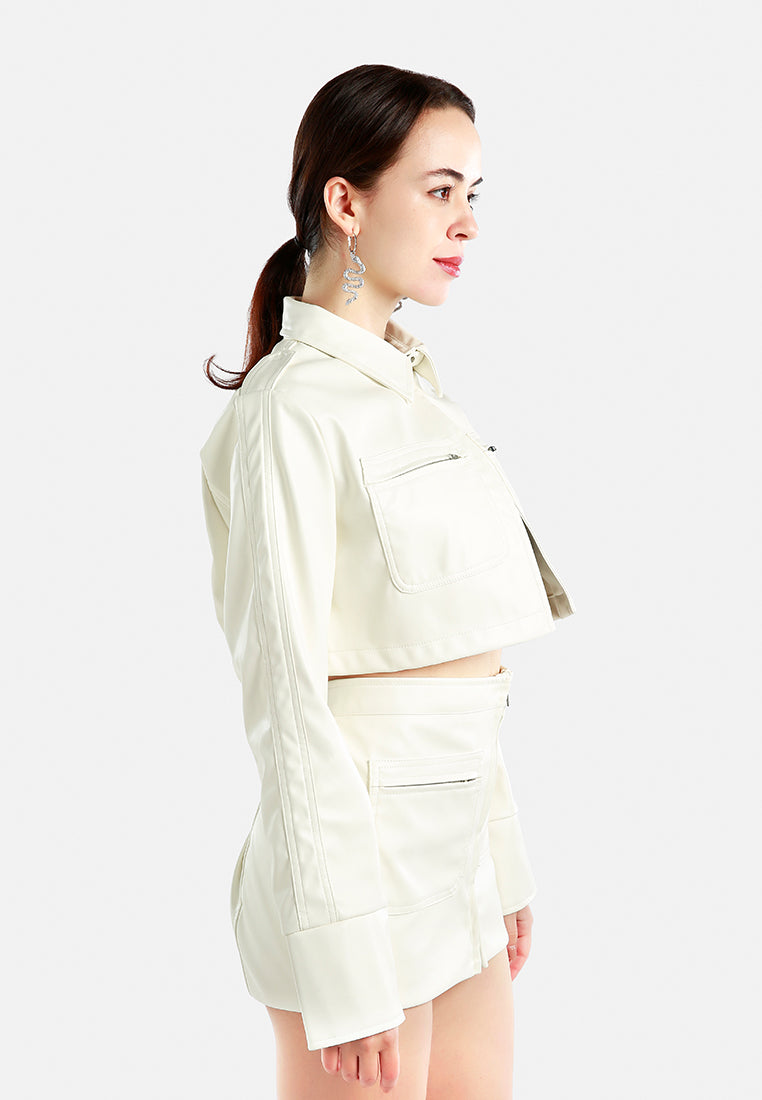 faux leather crop jacket by ruw#color_cream