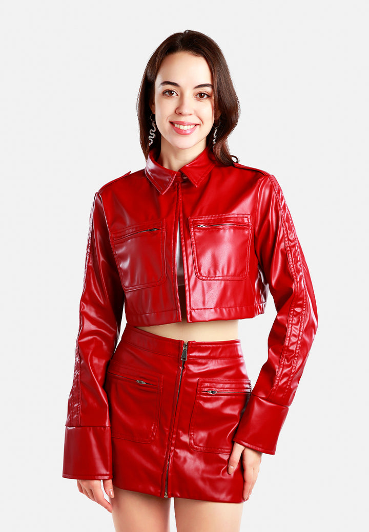 faux leather crop jacket by ruw#color_red