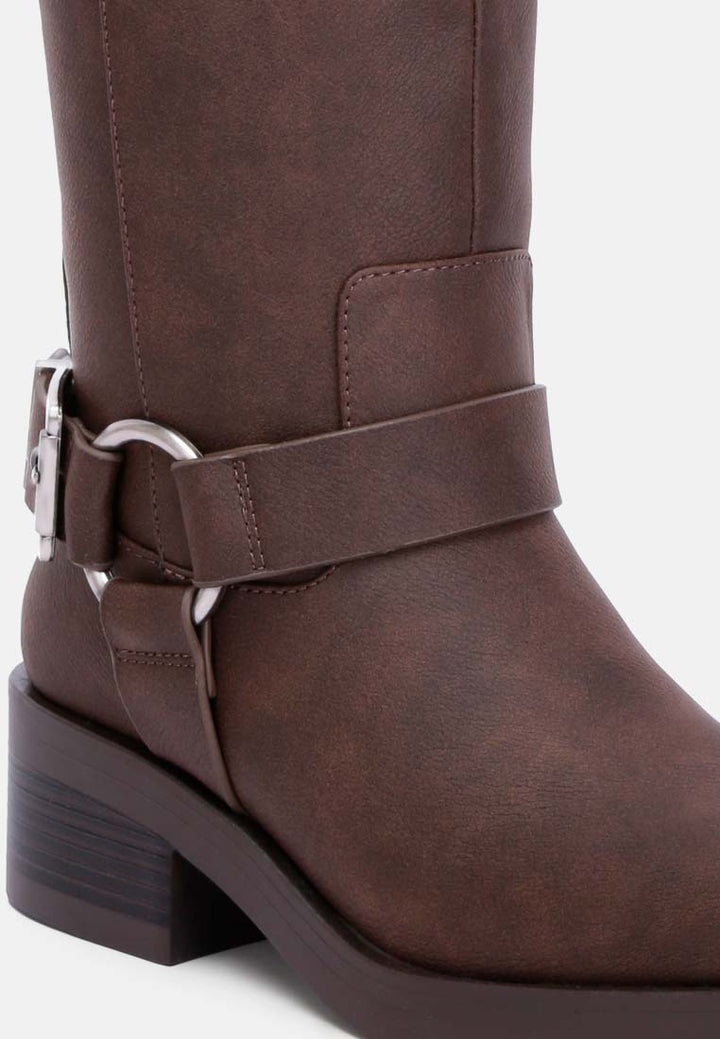 faux leather pin buckle high boots by ruw#color_chocolate
