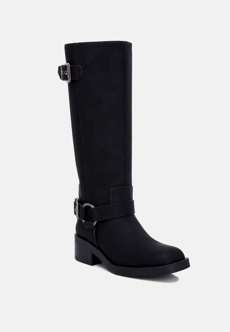 faux leather pin buckle high boots by ruw#color_black