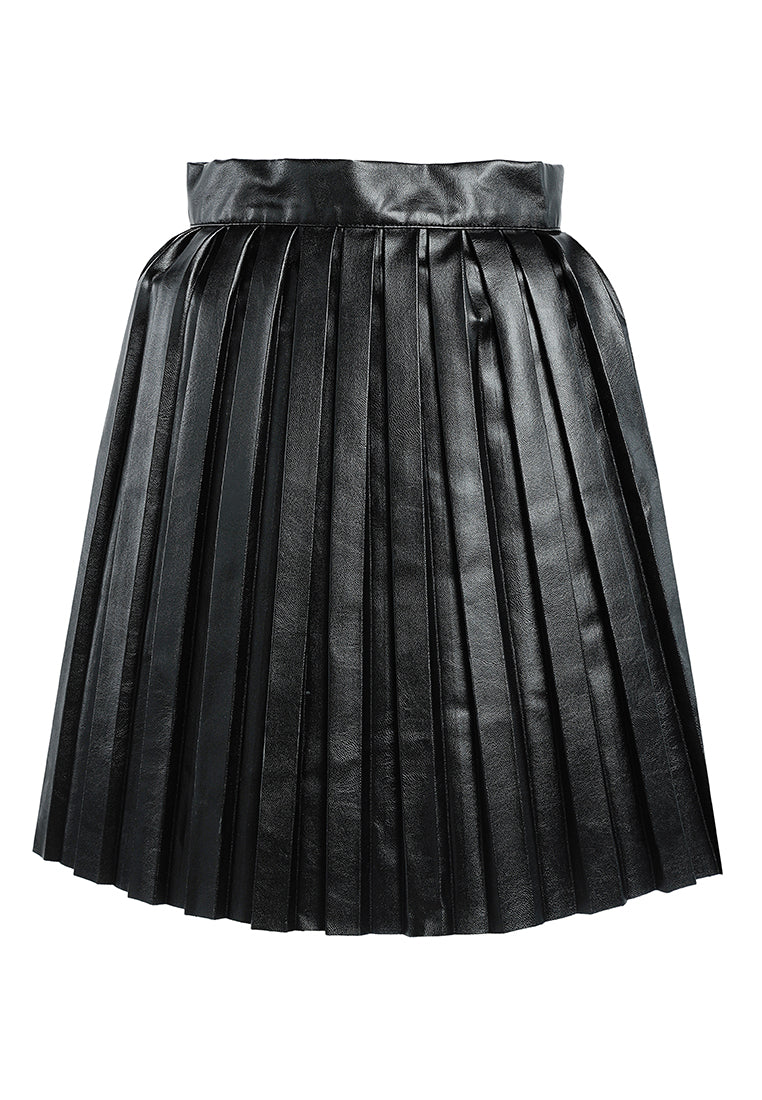 faux leather pleated mini skirt#color_black