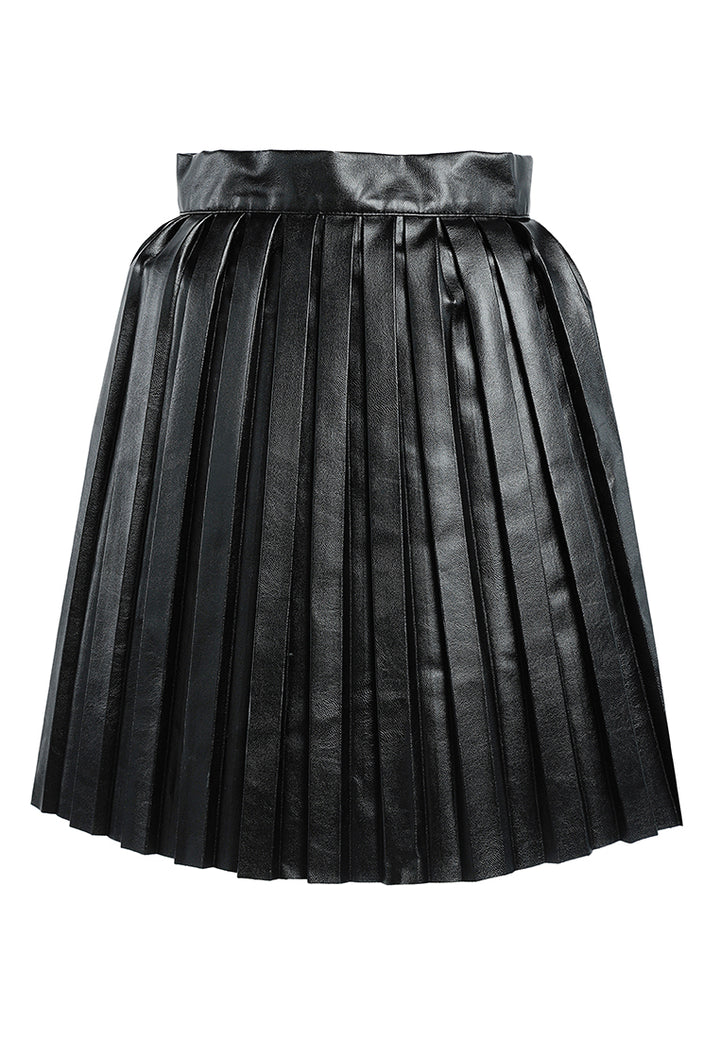 faux leather pleated mini skirt#color_black