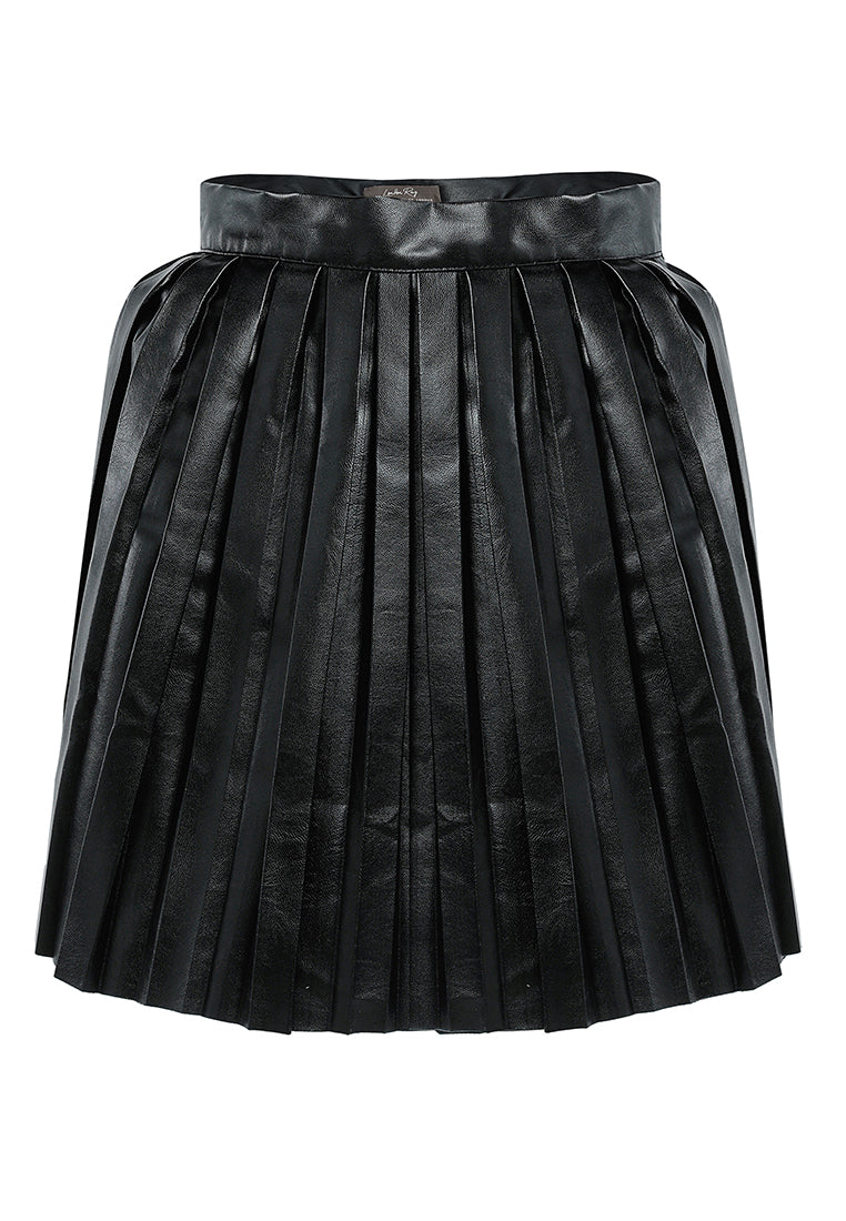 faux leather pleated mini skirt#color_black