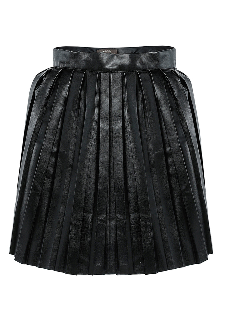 faux leather pleated mini skirt#color_black