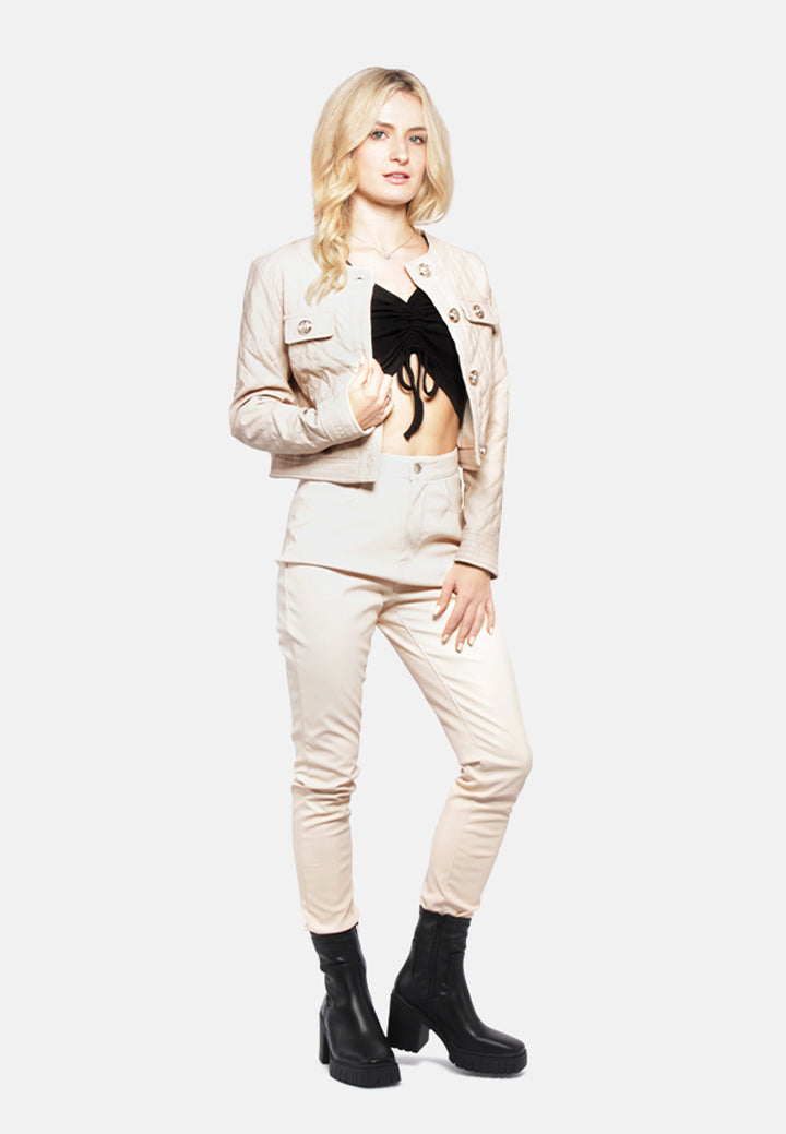 faux leather quilted jacket#color_beige