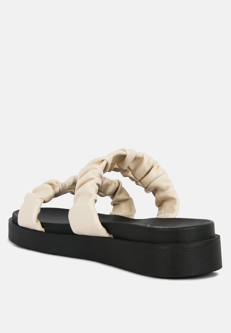 faux leather ruched strap platform sandals#color_beige