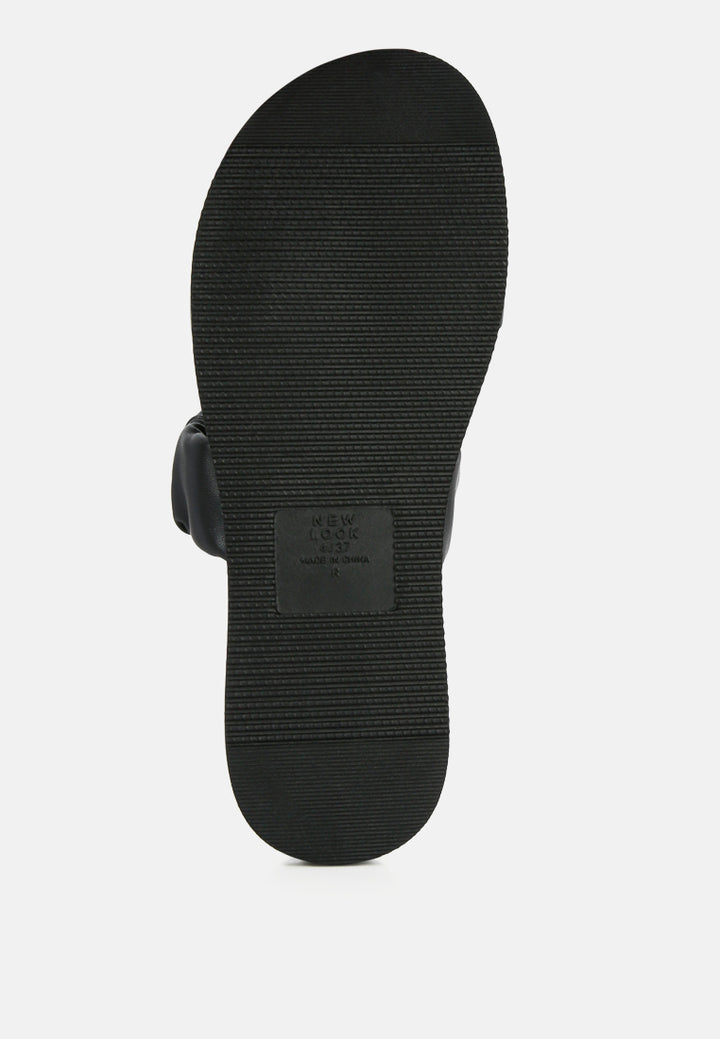 faux leather ruched strap platform sandals#color_black