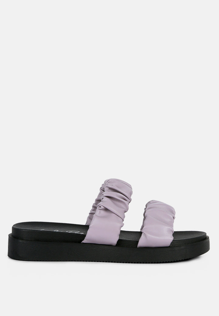 faux leather ruched strap platform sandals#color_purple