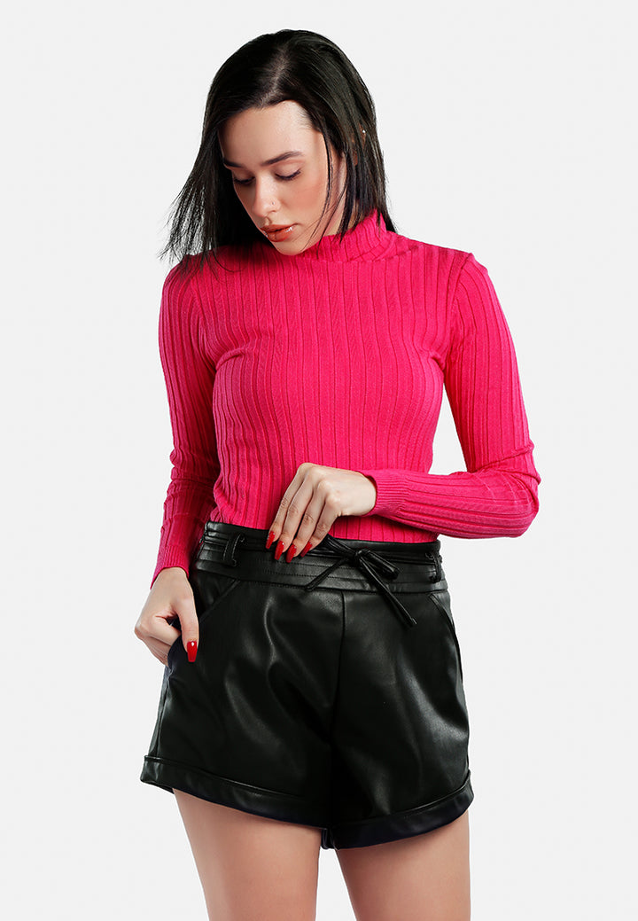 faux leather shorts#color_black