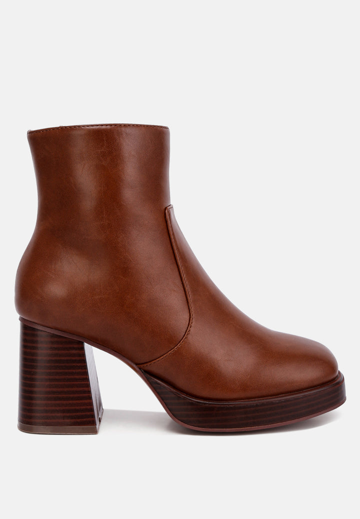 faux leather side zipper closure boots by RUW#color_brown