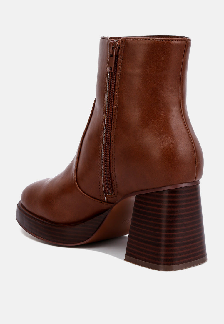 faux leather side zipper closure boots by RUW#color_brown