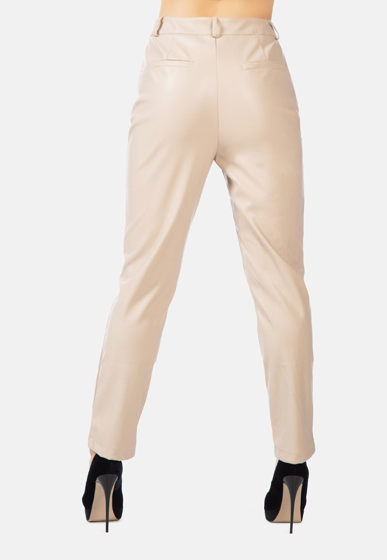 faux leather straight fall trousers#color_stone