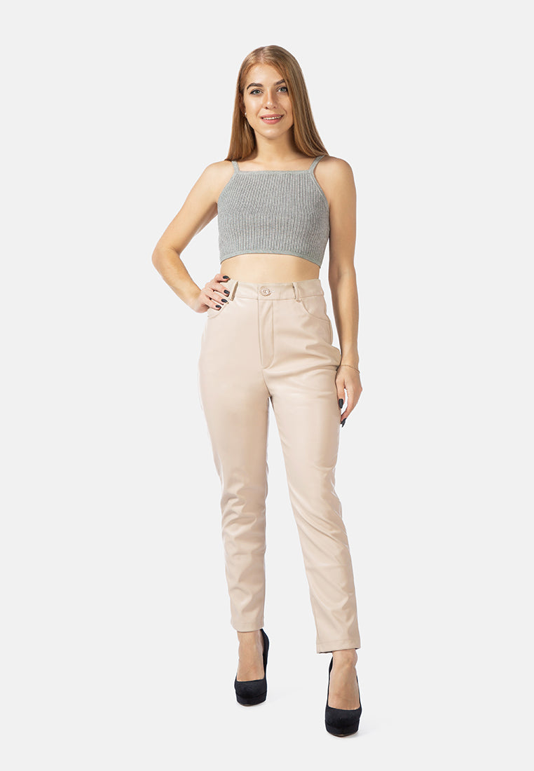 faux leather straight fall trousers#color_stone