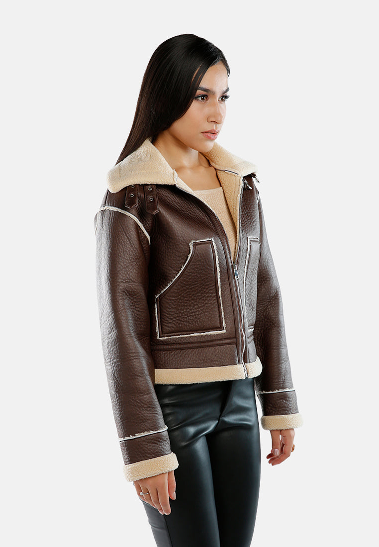 faux shearling lined jacket#color_chocolate