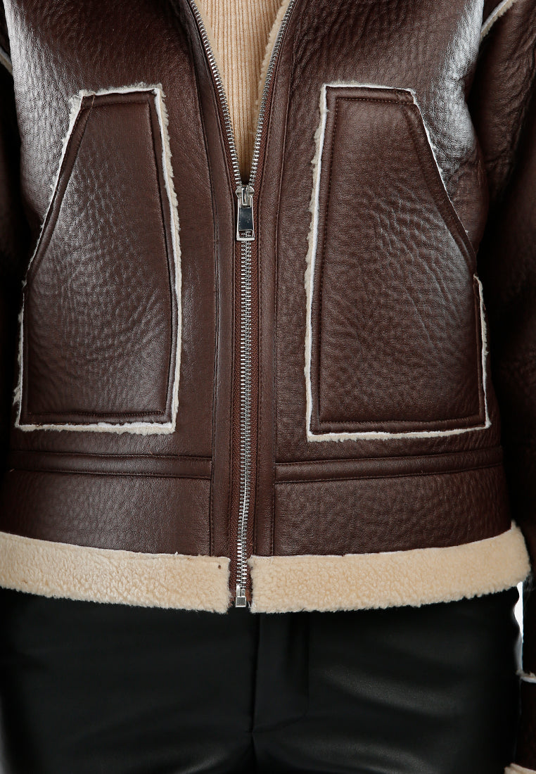faux shearling lined jacket#color_chocolate