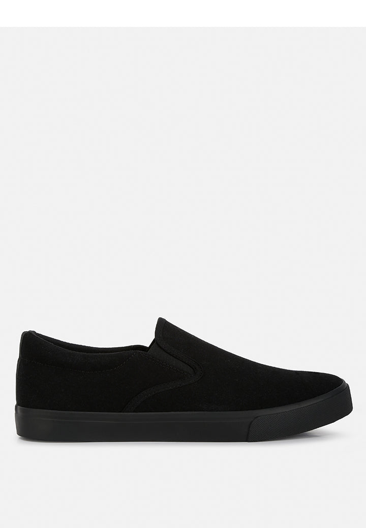 faux suede slip on sneakers#color_black