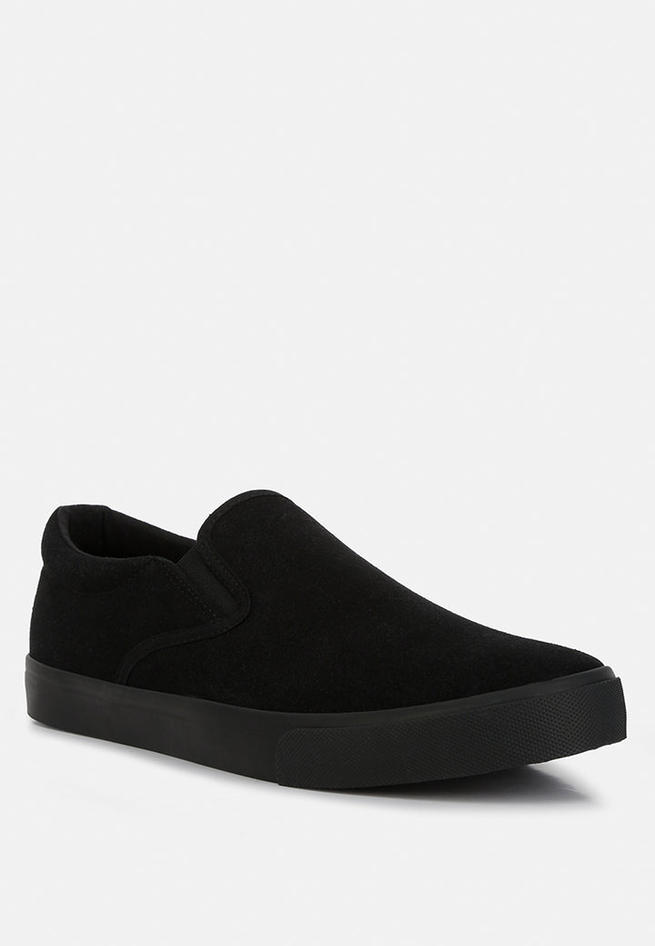 faux suede slip on sneakers#color_black