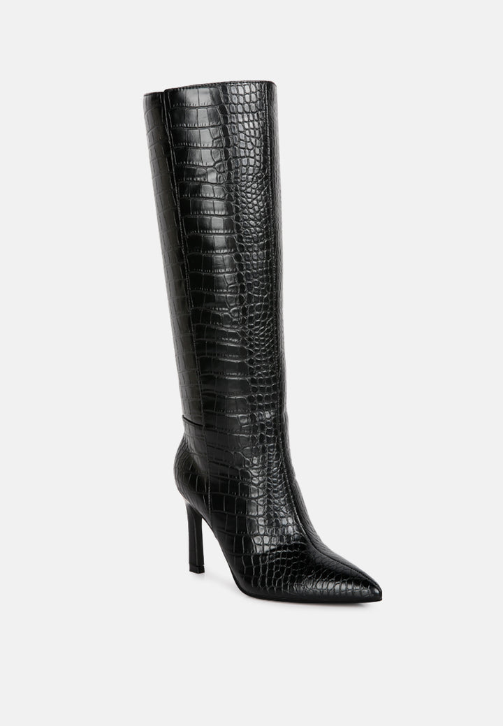 fewocious croc high heel calf boots#color_black