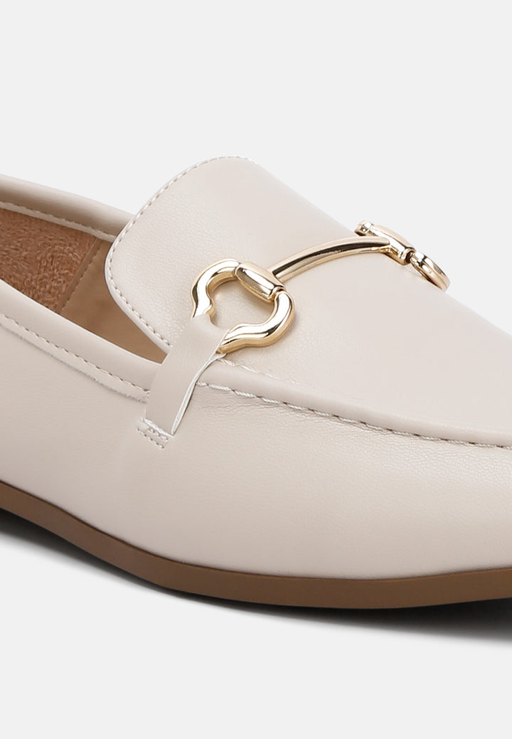 horsebit embellished loafers by ft#color_ecru