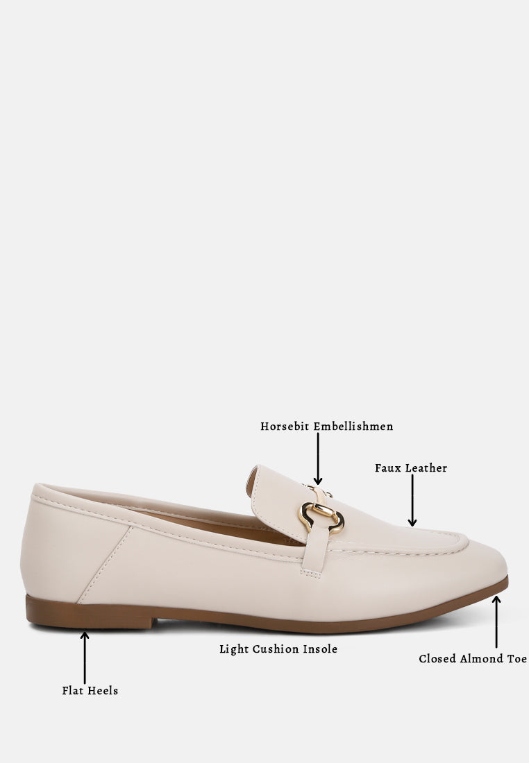 horsebit embellished loafers by ft#color_ecru