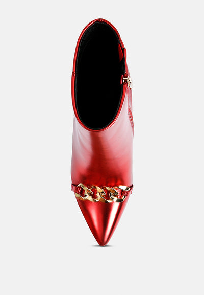 firefly metallic chain embellished stiletto ankle boots#color_red