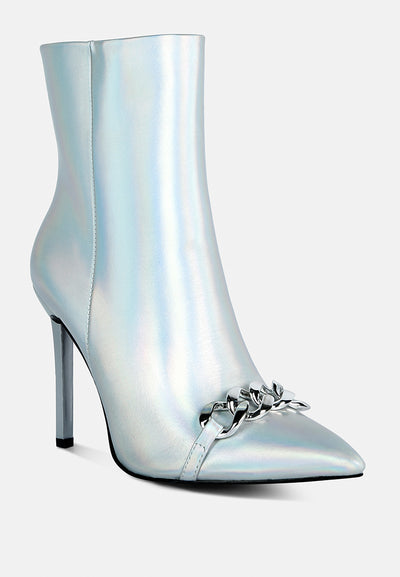 firefly metallic chain embellished stiletto ankle boots#color_silver