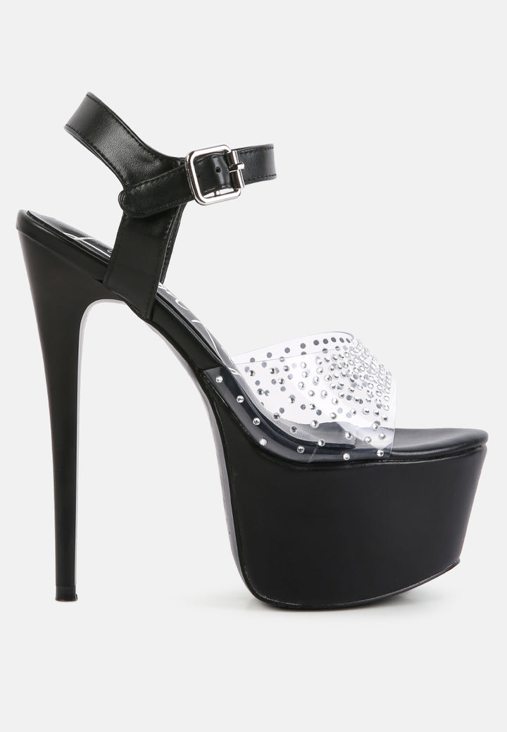 first date ultra high heel clear sandals#color_black