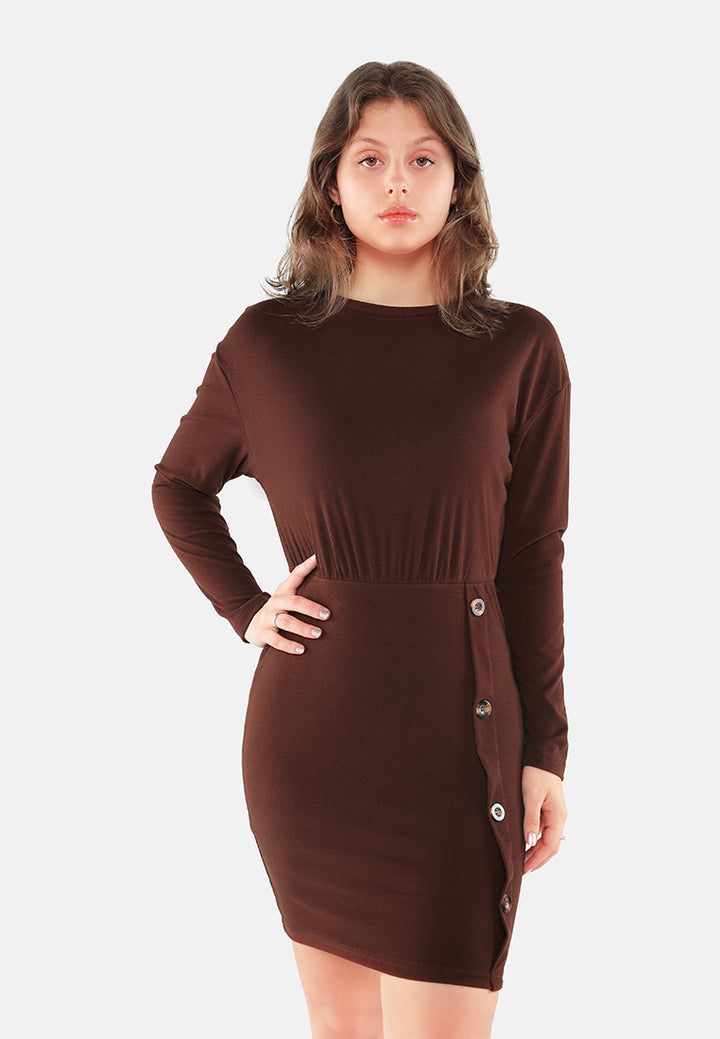 fitted button detail bodycon dress#color_coffee