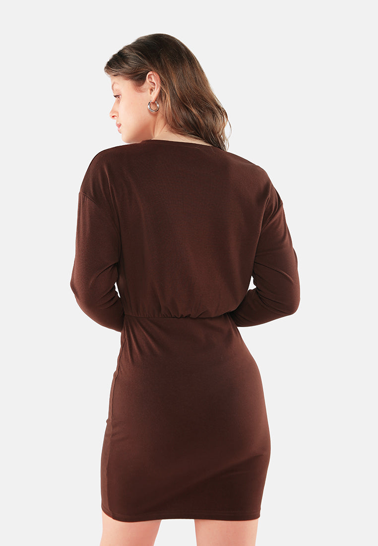 fitted button detail bodycon dress#color_coffee
