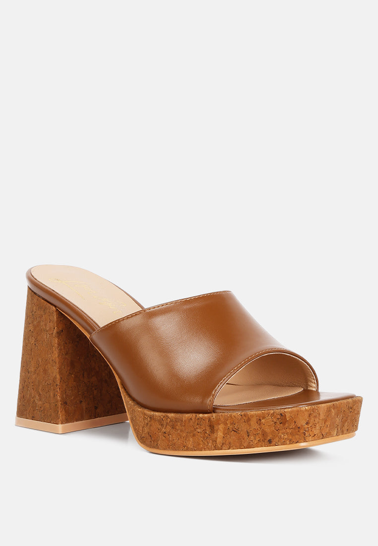 flexes flared block heel sandals#color_tan
