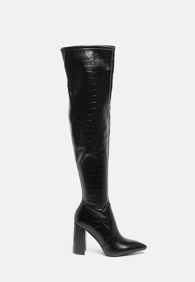 flittle long block heel boots#color_black